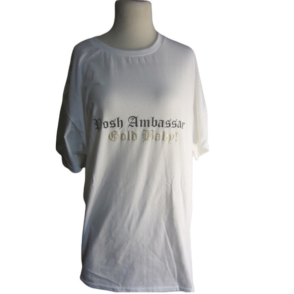 POSH Ambassador Gold Baby Custom White Short Sleeve Graphic T-Shirt Plus‎ Size - Picture 1 of 5